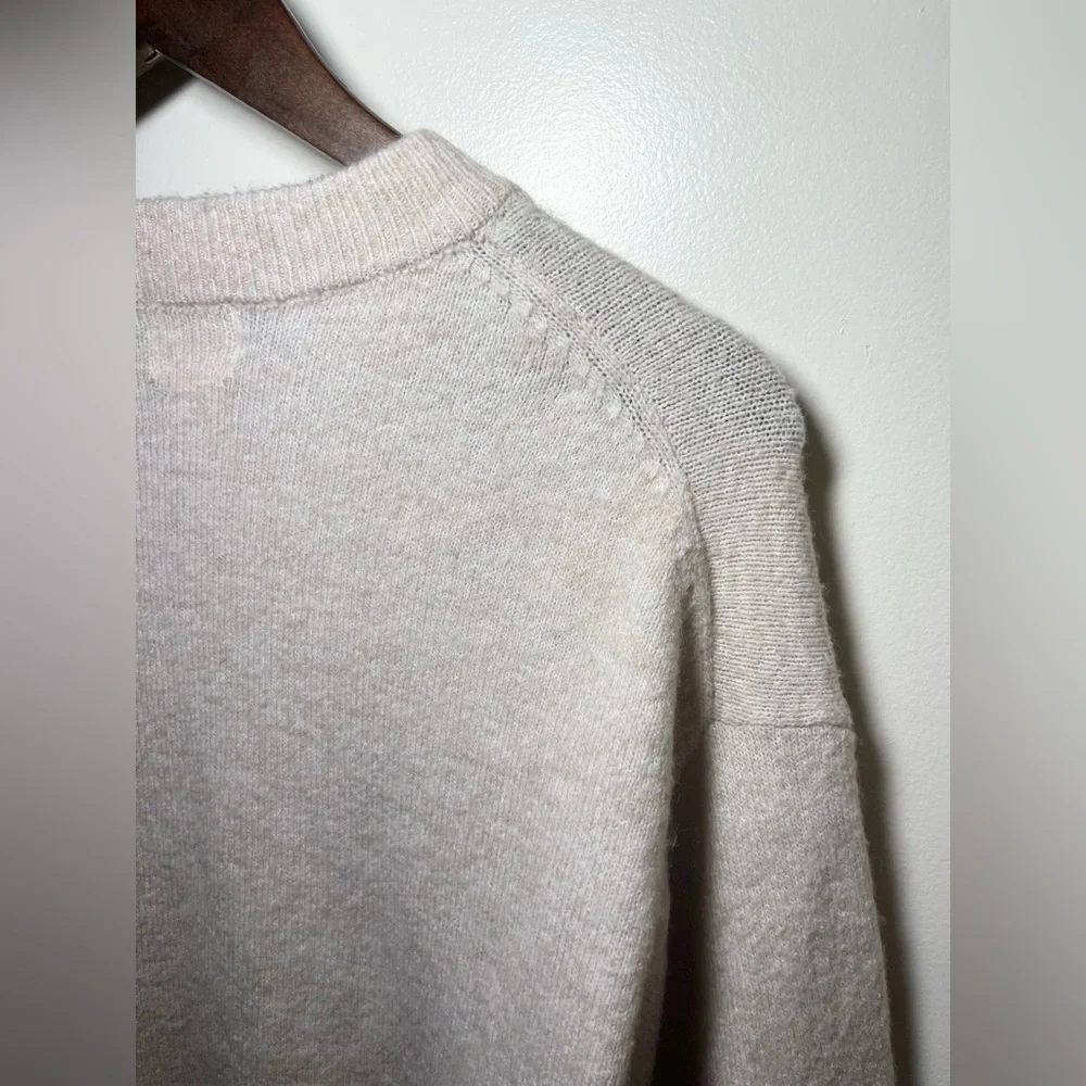 H&M‎ Neutral Knitted Crewneck Sweater Beaded Embellishments | Small